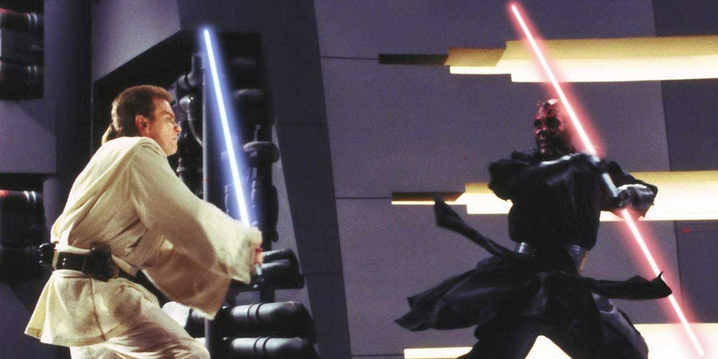 Darth Maul fighting Obi-Wan in Star Wars the Phantom Menace