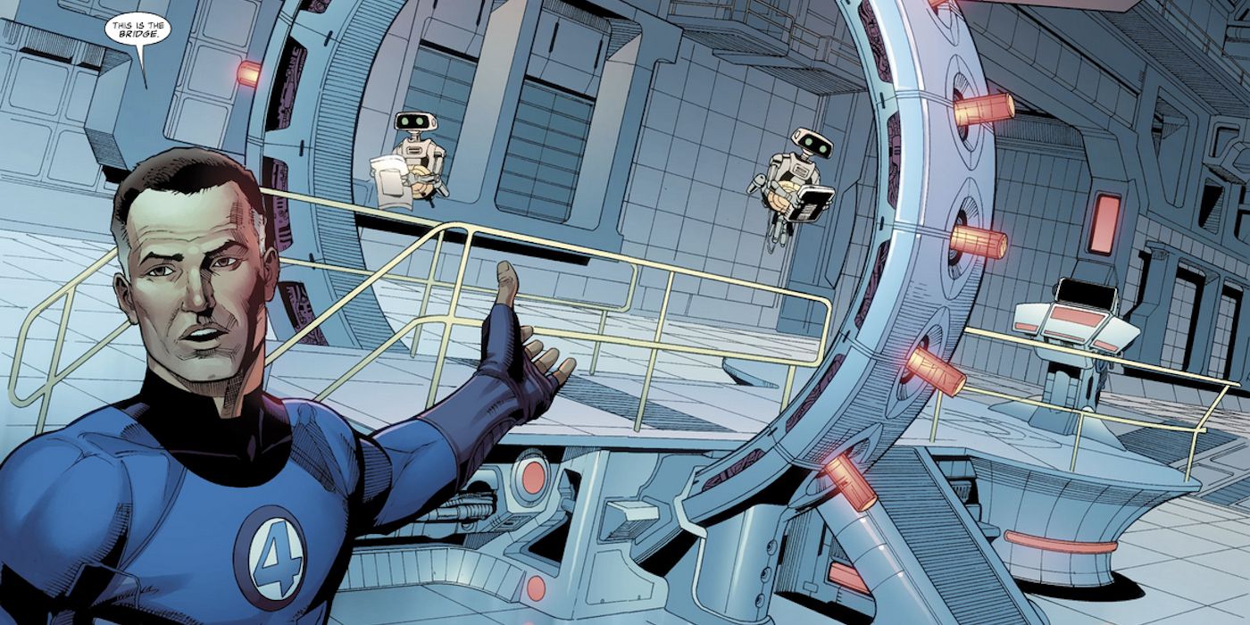 Reed Richards in the Baxter Building from Marvel Comics showing one of his inventions