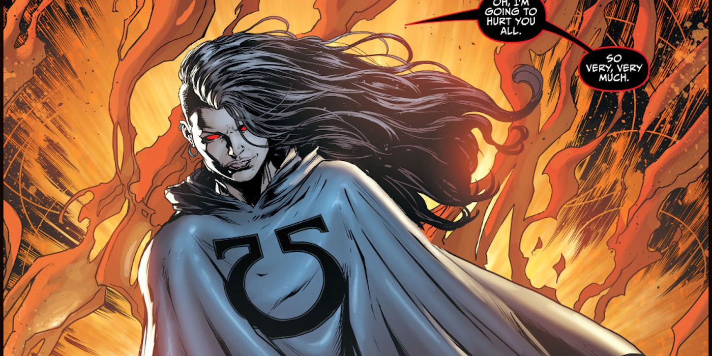 Grail ignites the Darkseid War and wears the Omega symbol