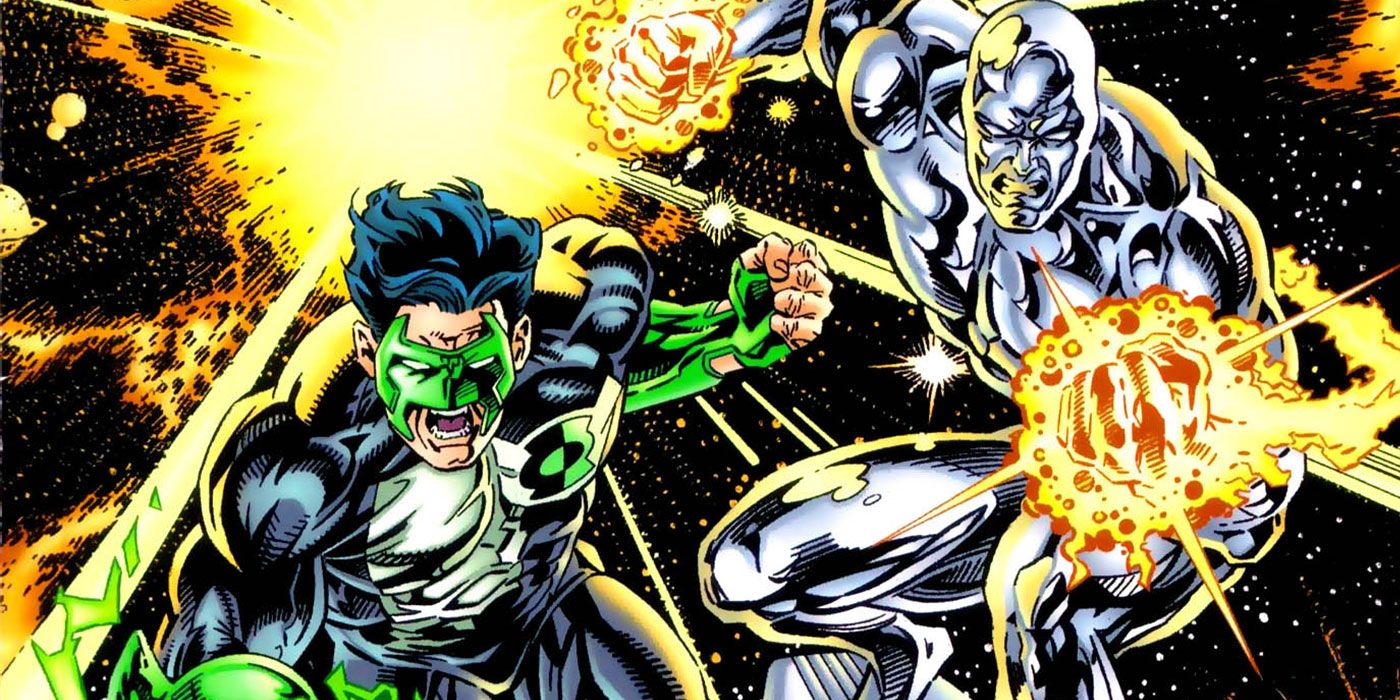 Green Lantern and Silver Surfer partner in battle during the crossover, Unholy Alliances.