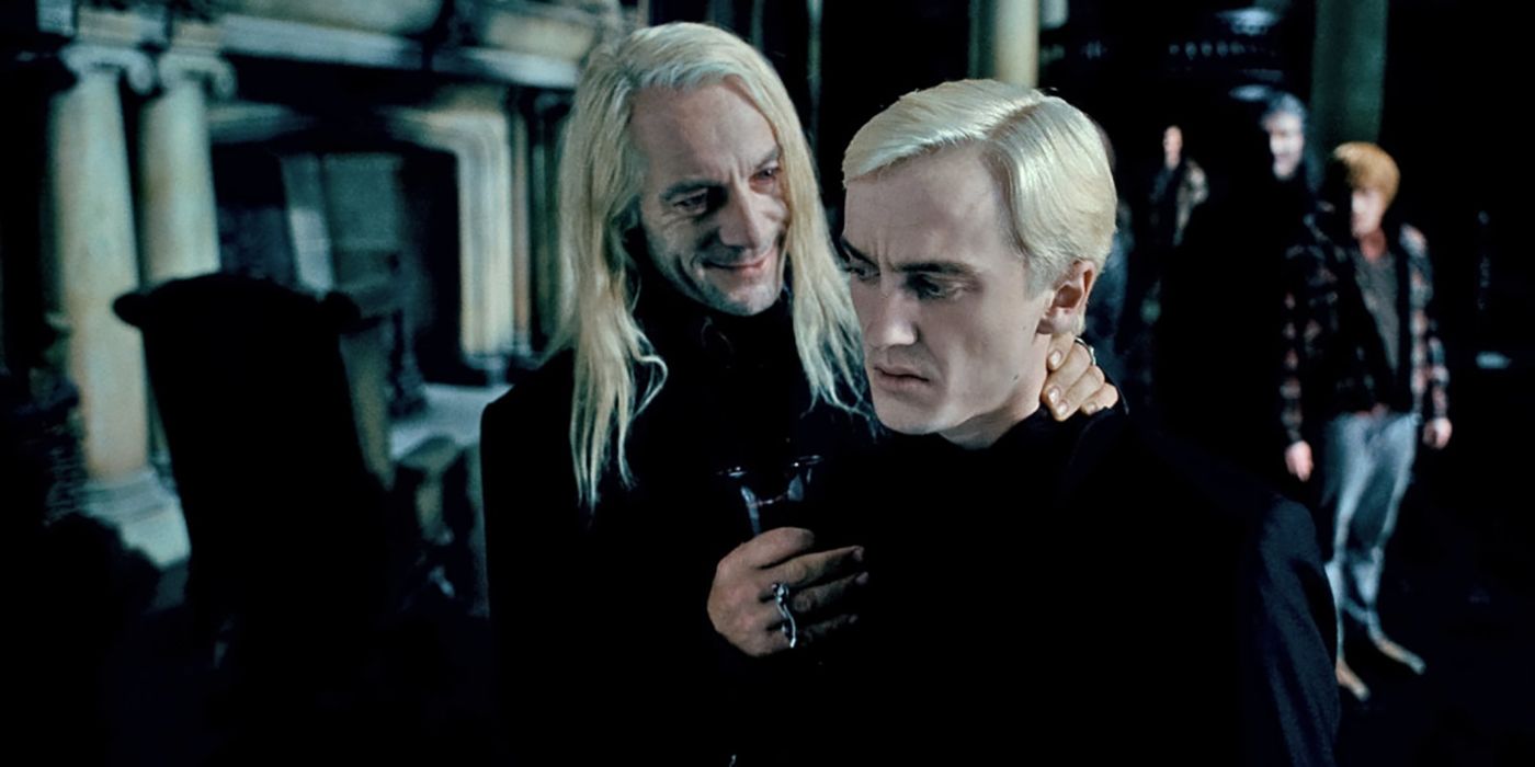 Lucius Malfoy speaks to his son Draco