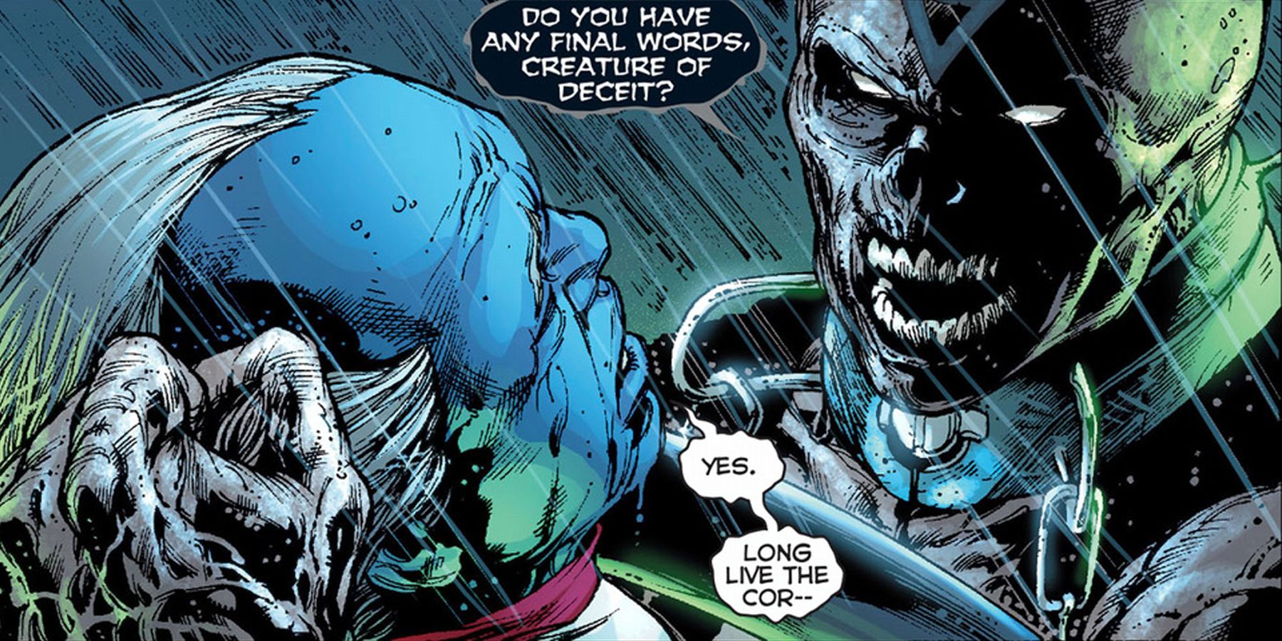 Nekron burns away at a Guardian of the Universe in Blackest Night
