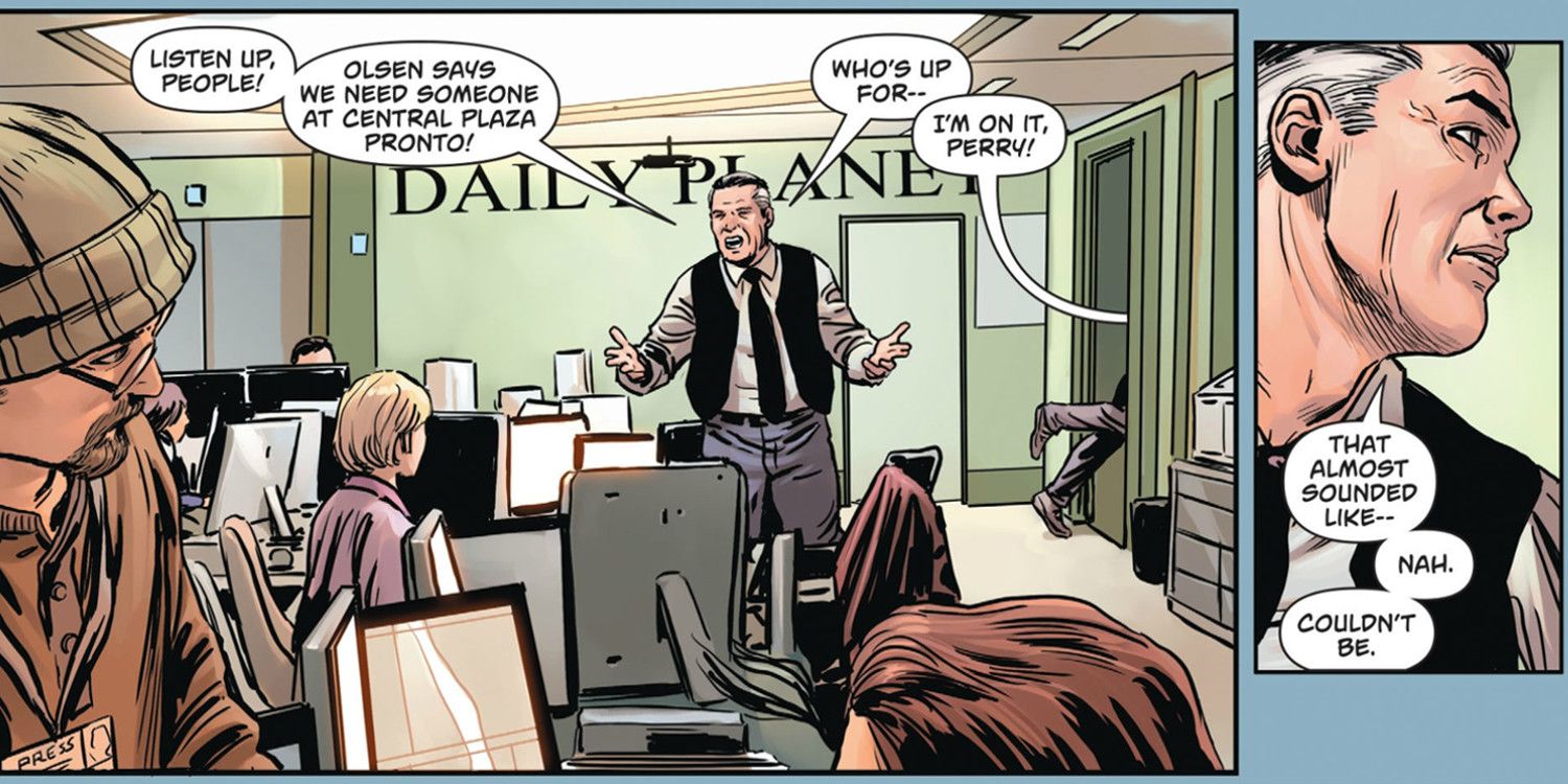 Perry White yelling at members of the Daily Planet