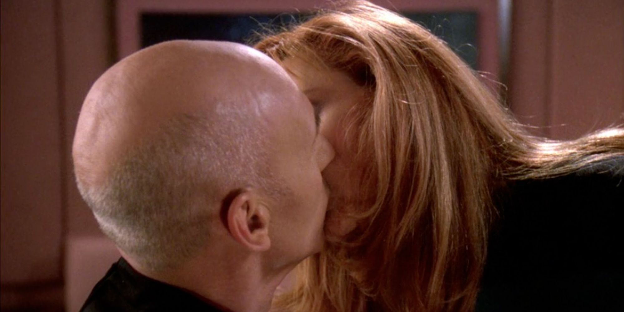 Picard and Crusher Kissing on Star Trek TNG