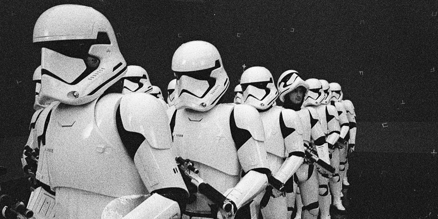 First Order stormtroopers standing lined up