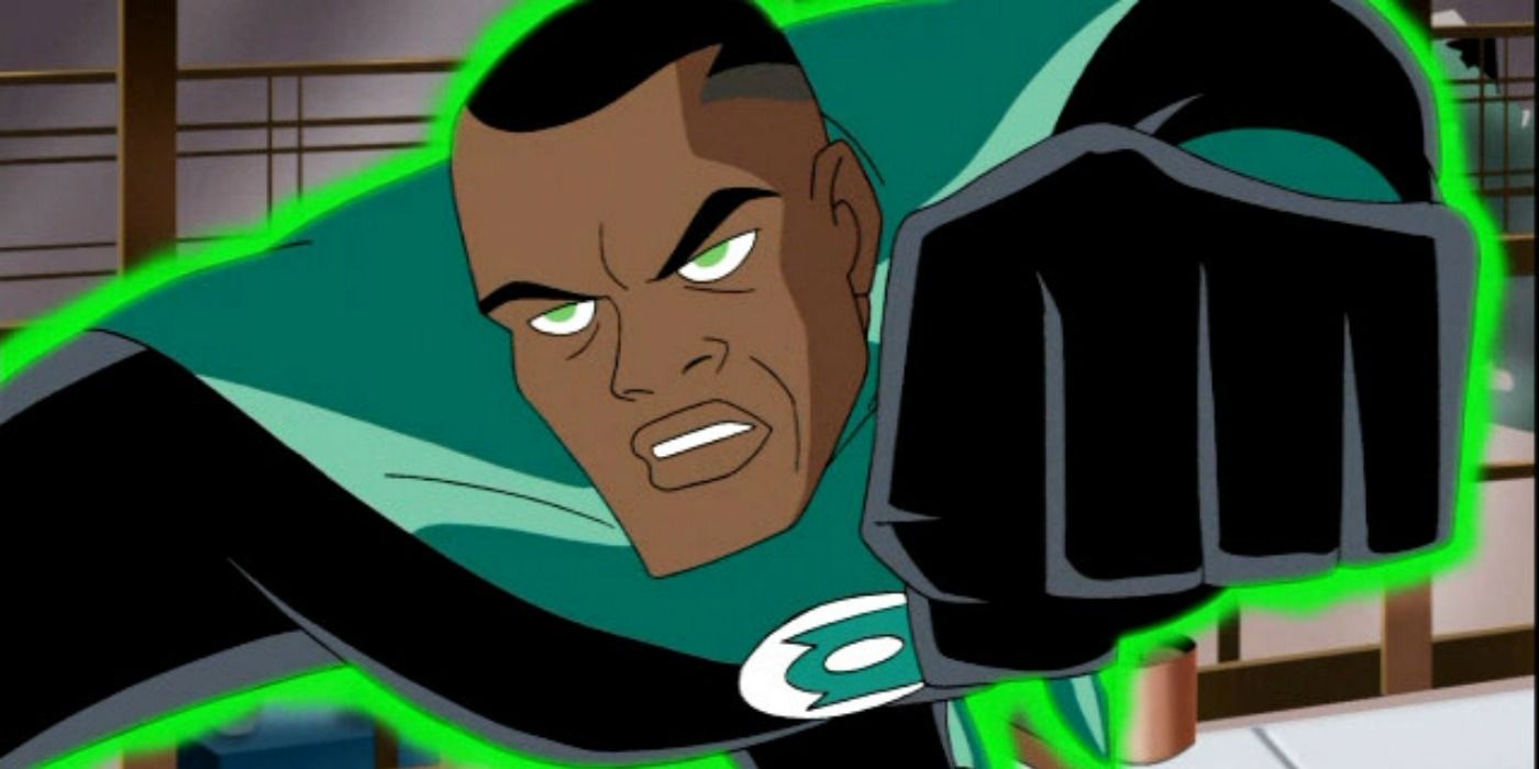 John Stewart flies with his Green Lantern powers in Static Shock