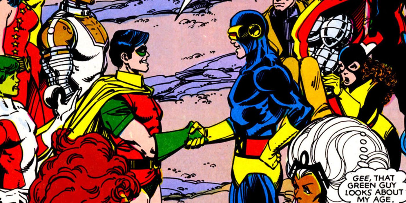 The Teen Titans meeting the X-Men.in a crossover comic