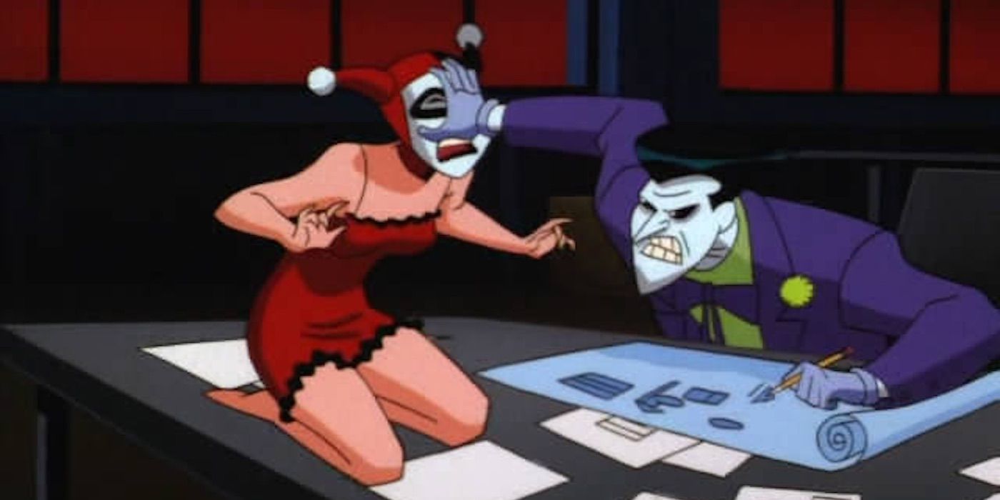 The Joker argues with Harley in Mad Love in Batman: The Animated Series.