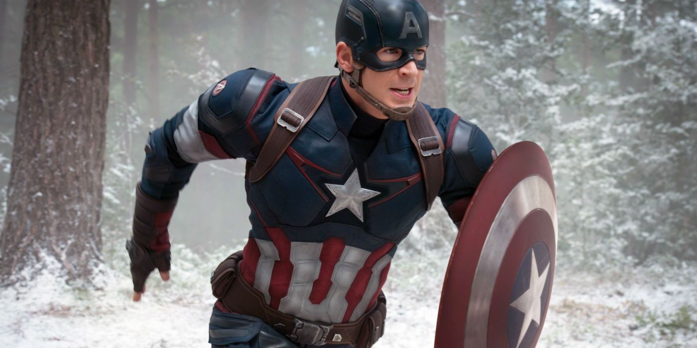 Capitão América correndo em Vingadores: Era de Ultron
