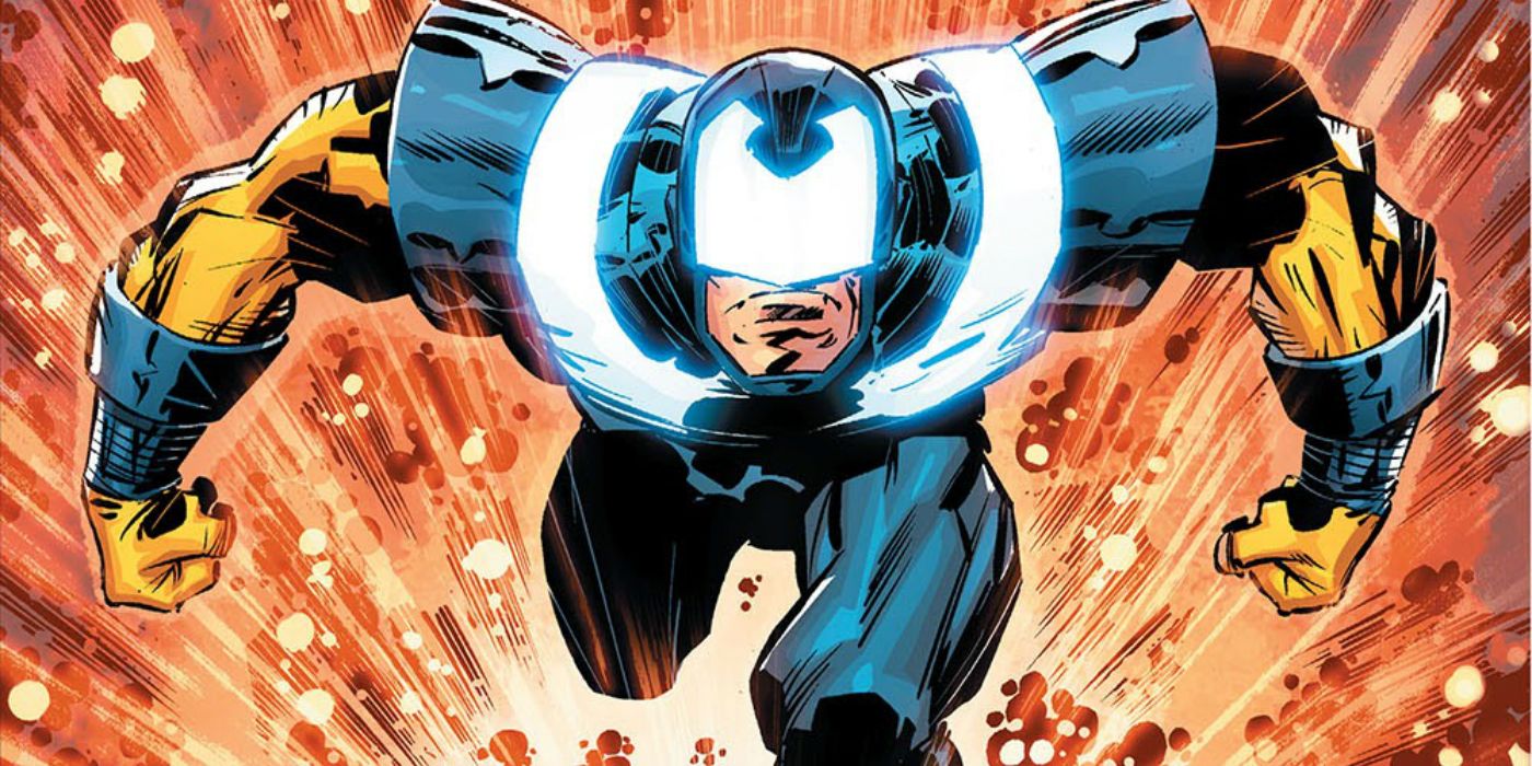 Infinity Man from the New 52 charging towards the reader in DC Comics