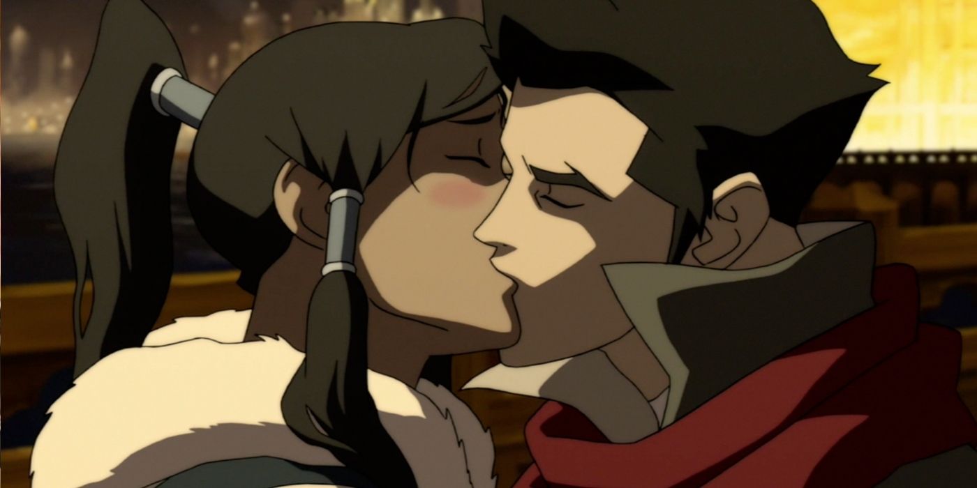 Korra and Mako Kiss in Avatar: The Legend of Korra