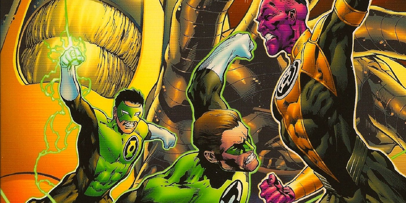 DC Comics' The Sinestro Corps War, featuring Hal Jordan, Kyle Rayner, and Sinestro in combat poses.