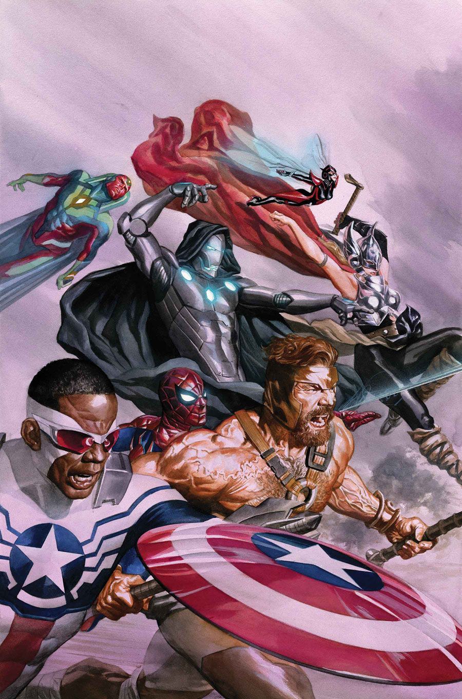 Marvel Legacy Superhero Montage Hulk Cap Thor Iron Man Daredevil Dinosaur Art 