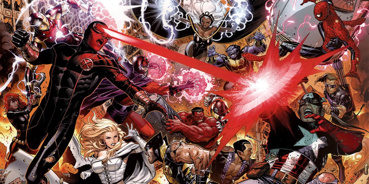 Cyclops shoots optic beams at Captain America's shield in Avengers vs X-Men