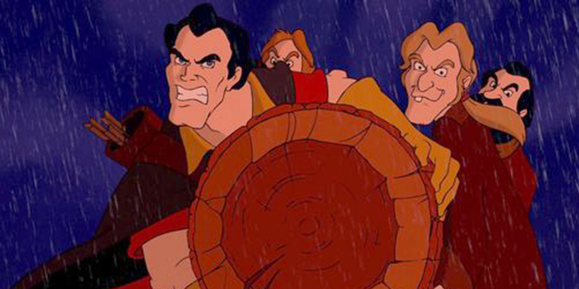 Gaston and his mob in Beauty And The Beast