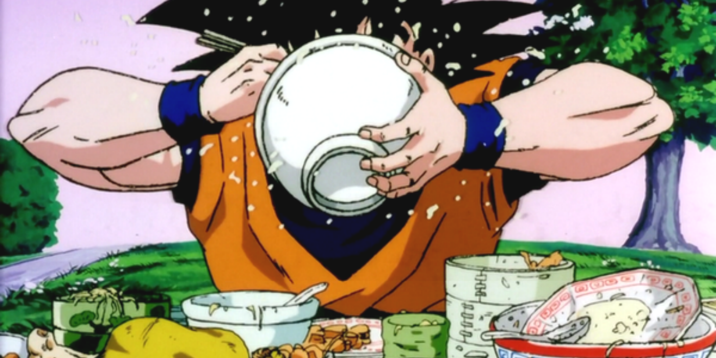 Goku eating food in dragon ball z