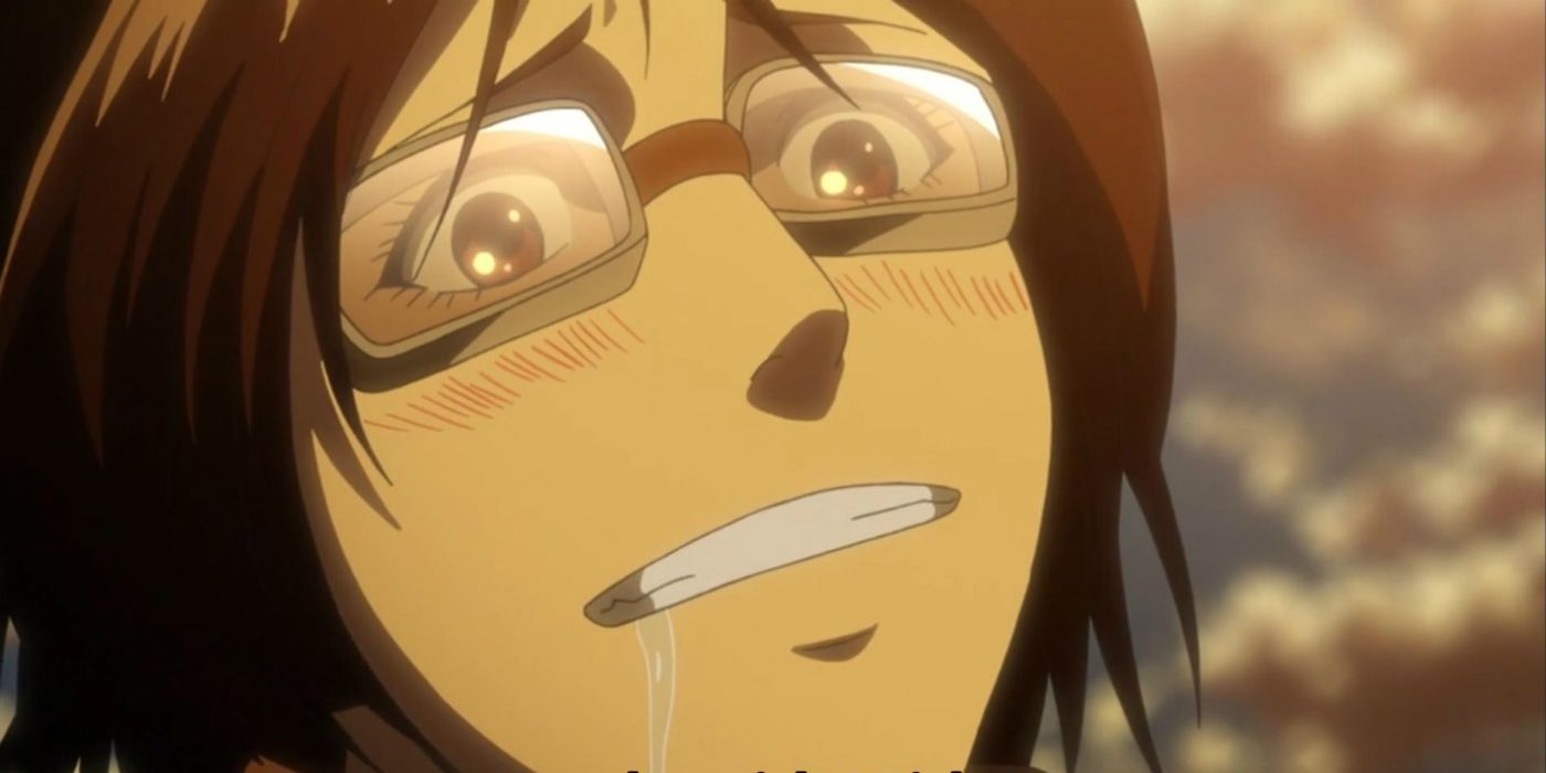 Hange drooling in Attack On Titan.