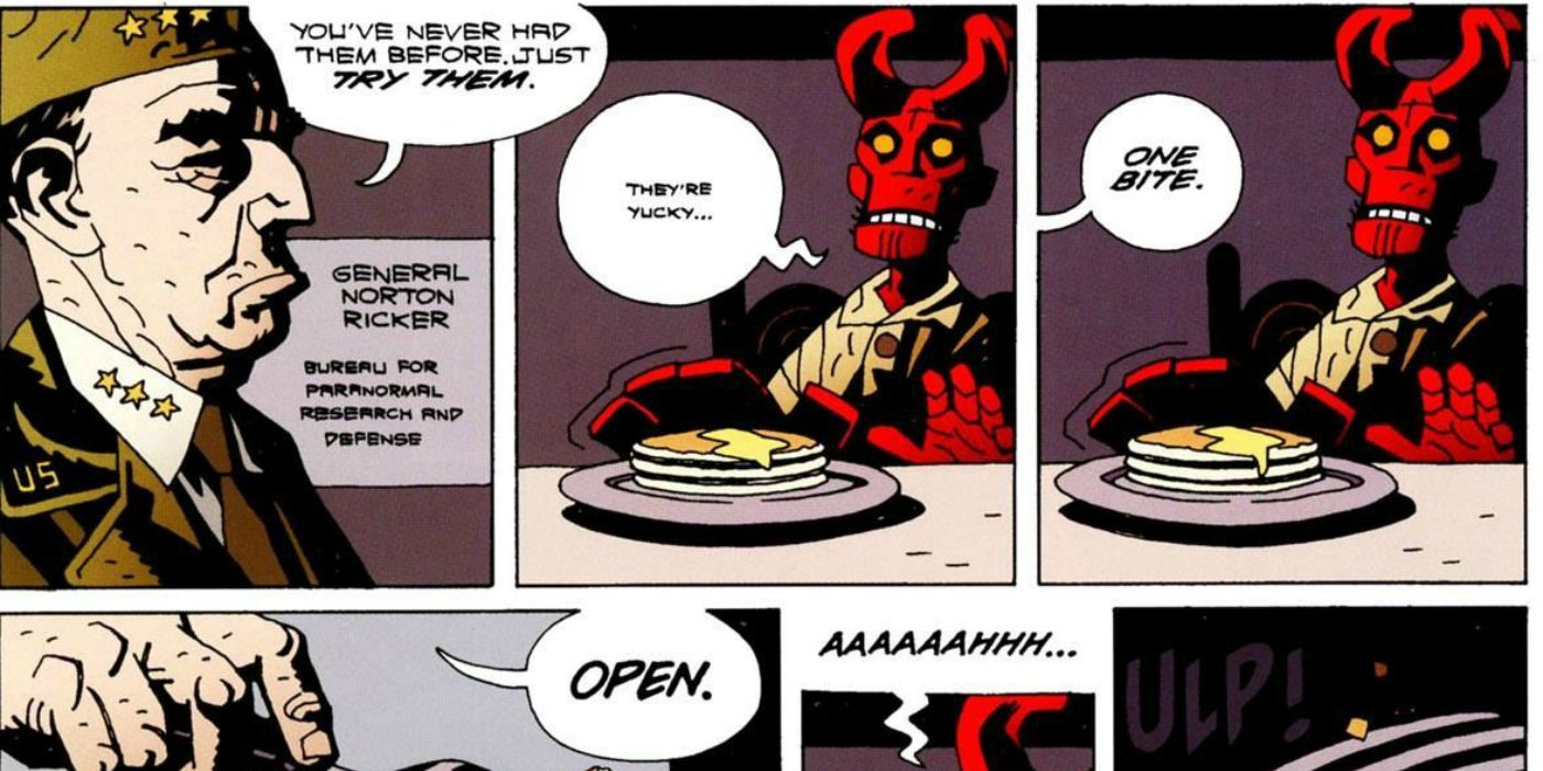Hellboy Tries Pancakes For The First Time
