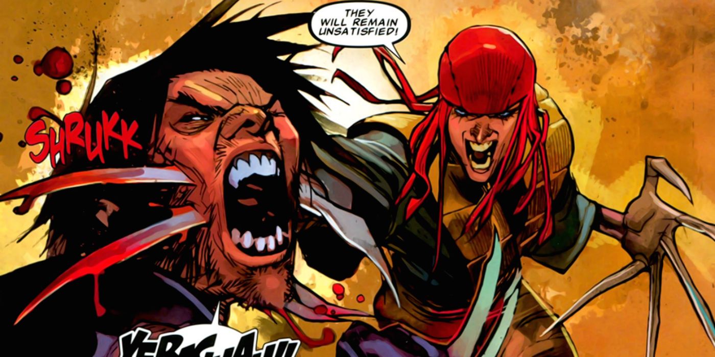 Lady Deathstrike stabs Wolverine's face in Marvel Comics
