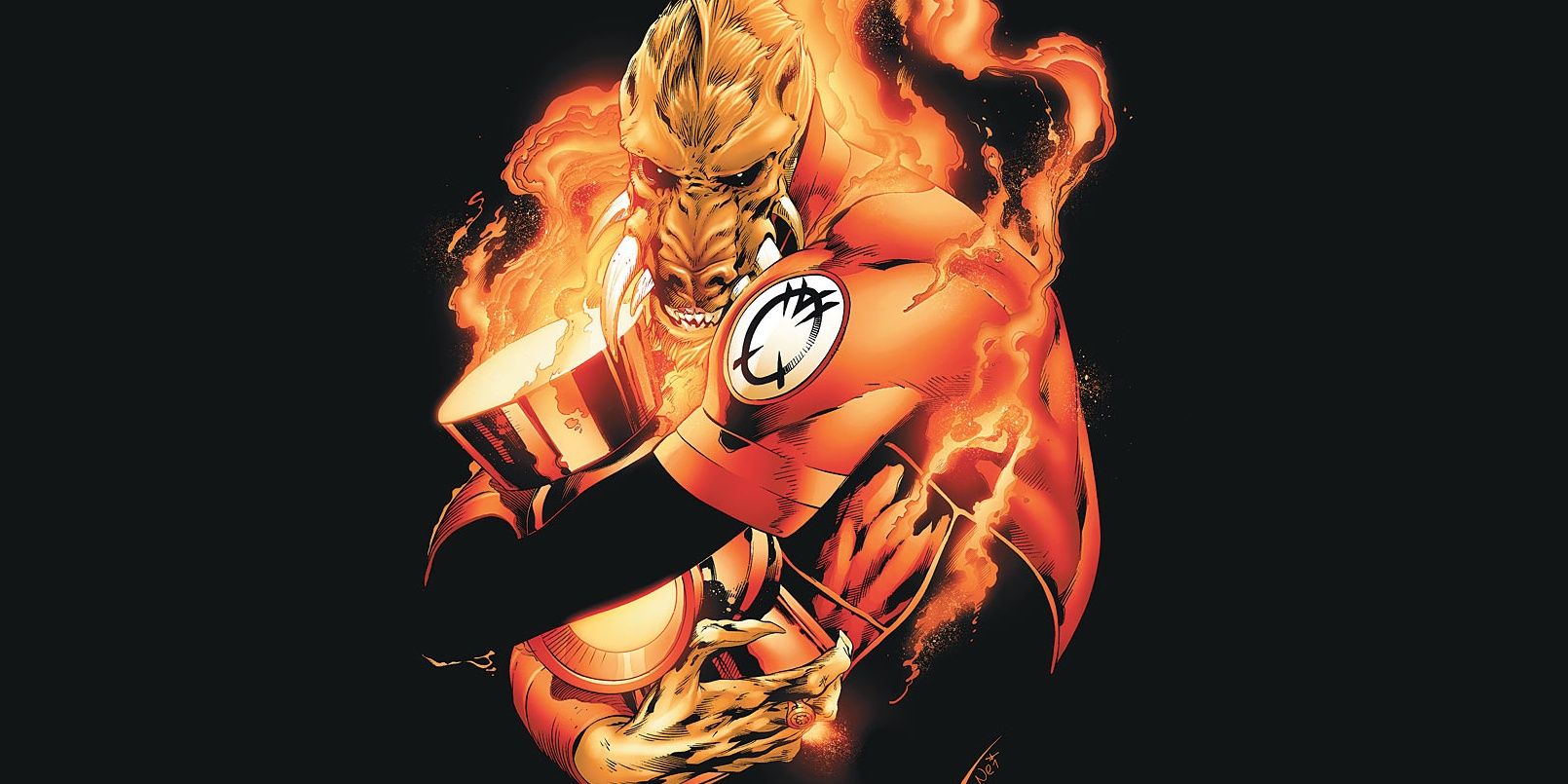 Larfleeze clutching the Orange Lantern from DC Comics