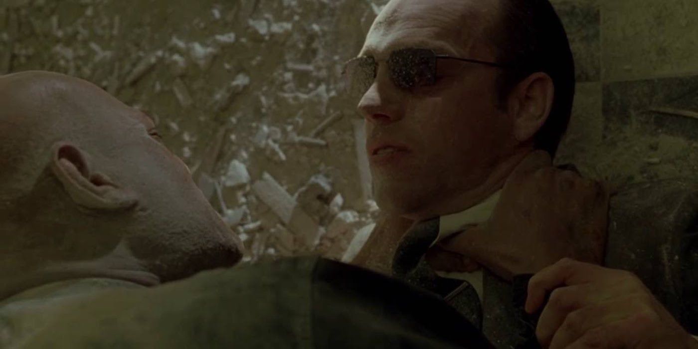 Morpheus fighting Agent Smith in the Matrix