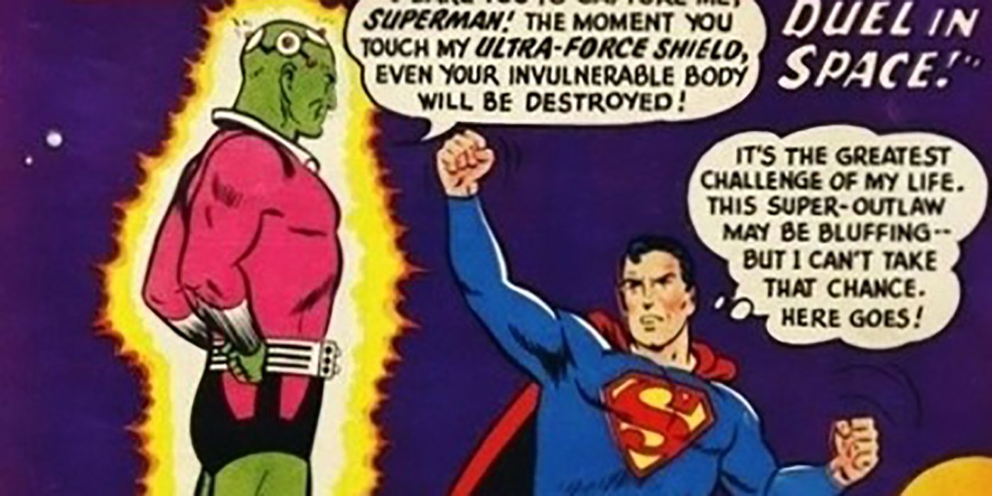 Silver Age Brainiac and Superman duel in space