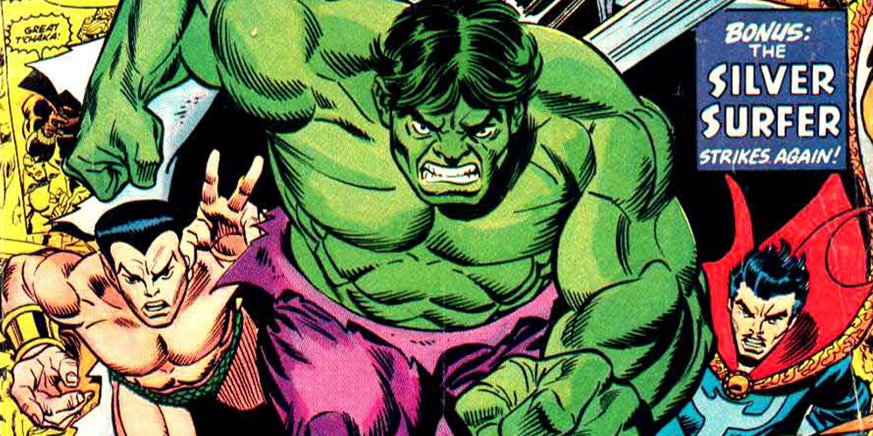 Defenders members Namor, Hulk and Doctor Strange charge into battle