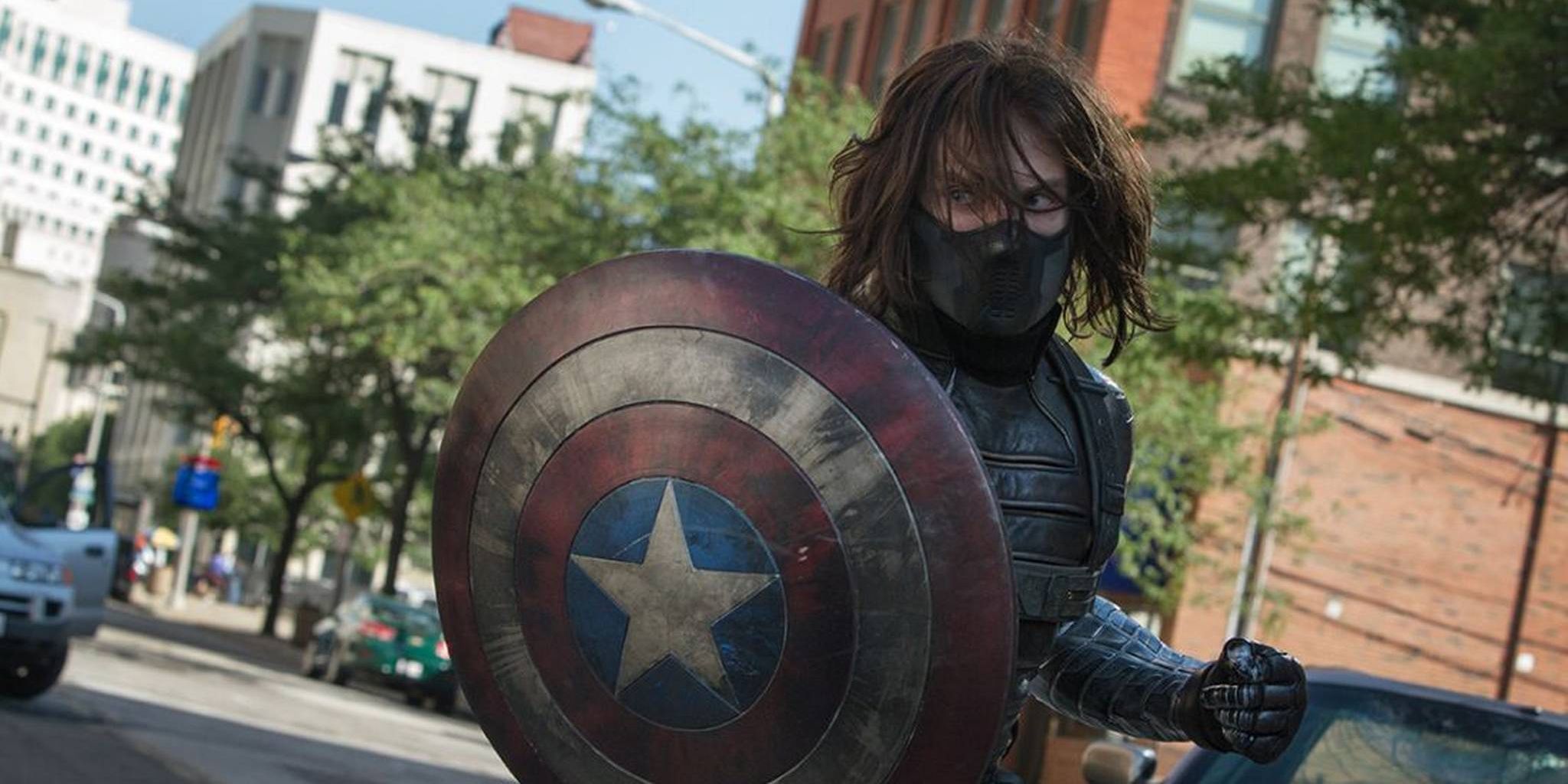 Winter Soldier holding the Captain America shield