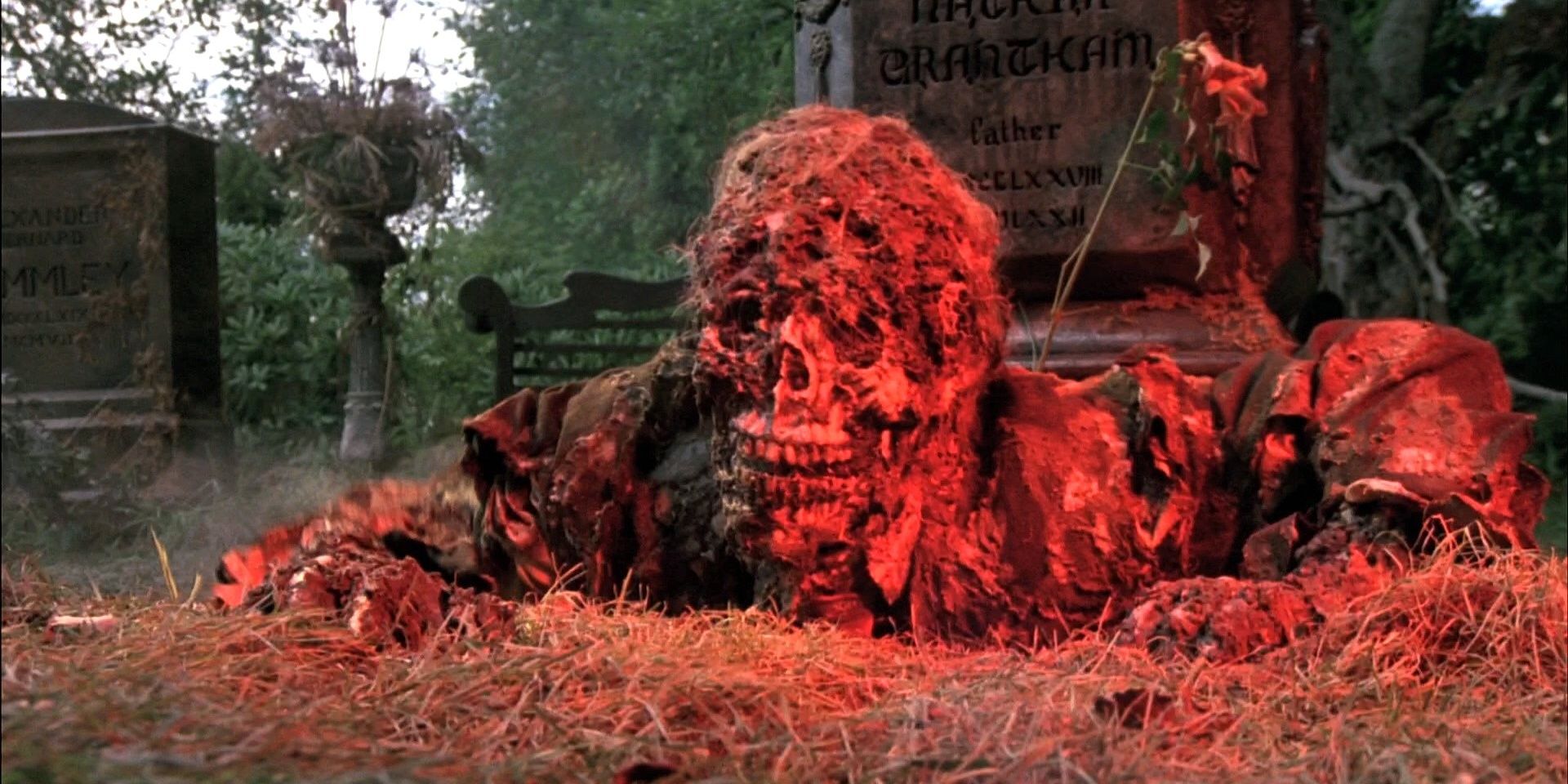 A skeleton crawls out of its grave in Creepshow 1982