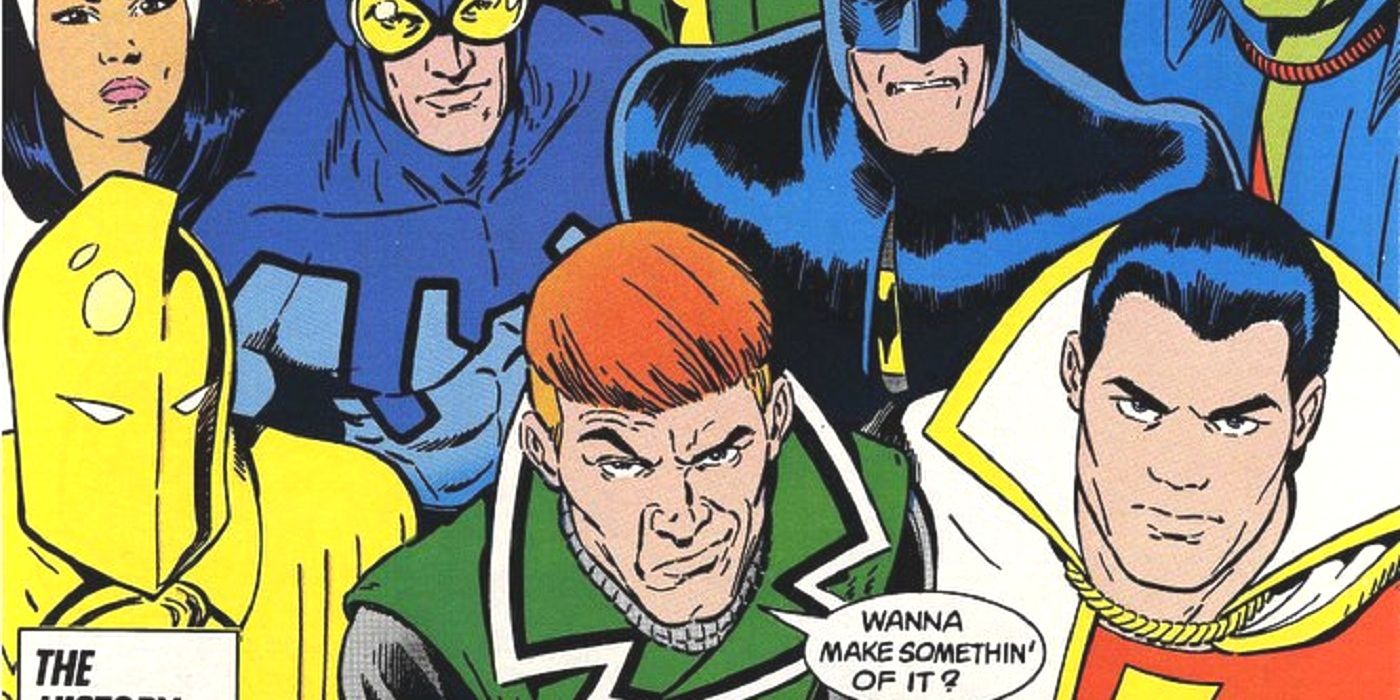 Guy Gardner smirks and leads the Justice League International 