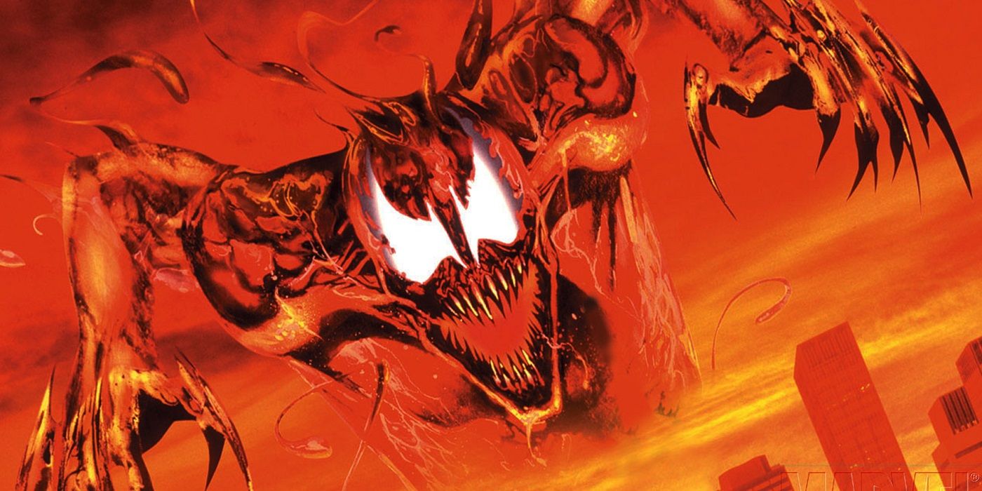 Carnage looms menacingly over New York in Maximum Carnage cover art.
