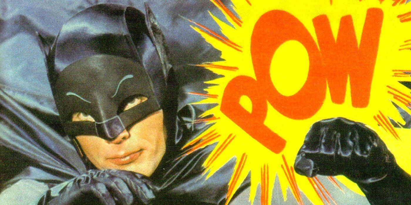 Adam West's Batman throwing a puncher with a POW!