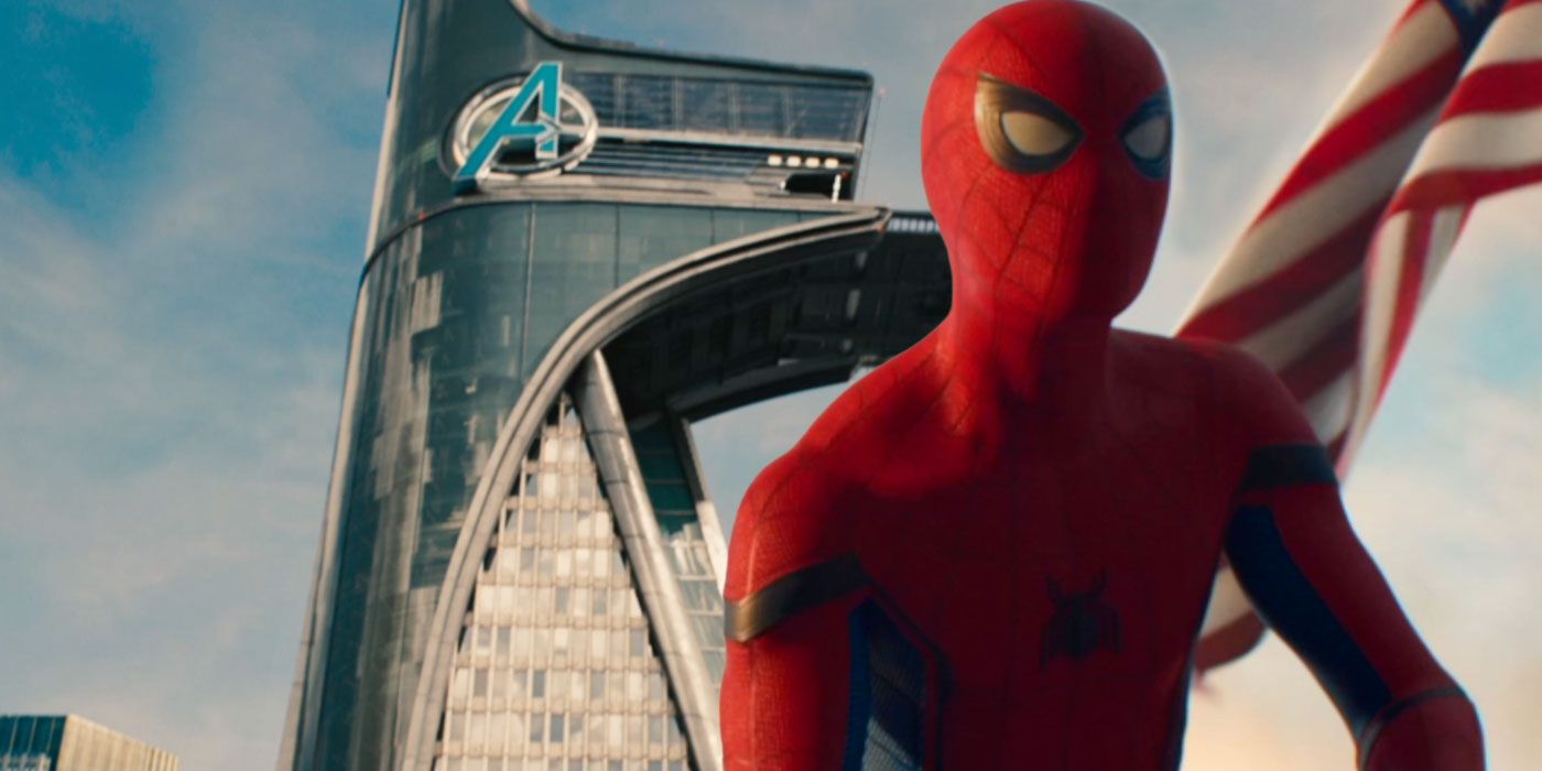 Spider-Man in front of Avengers Tower