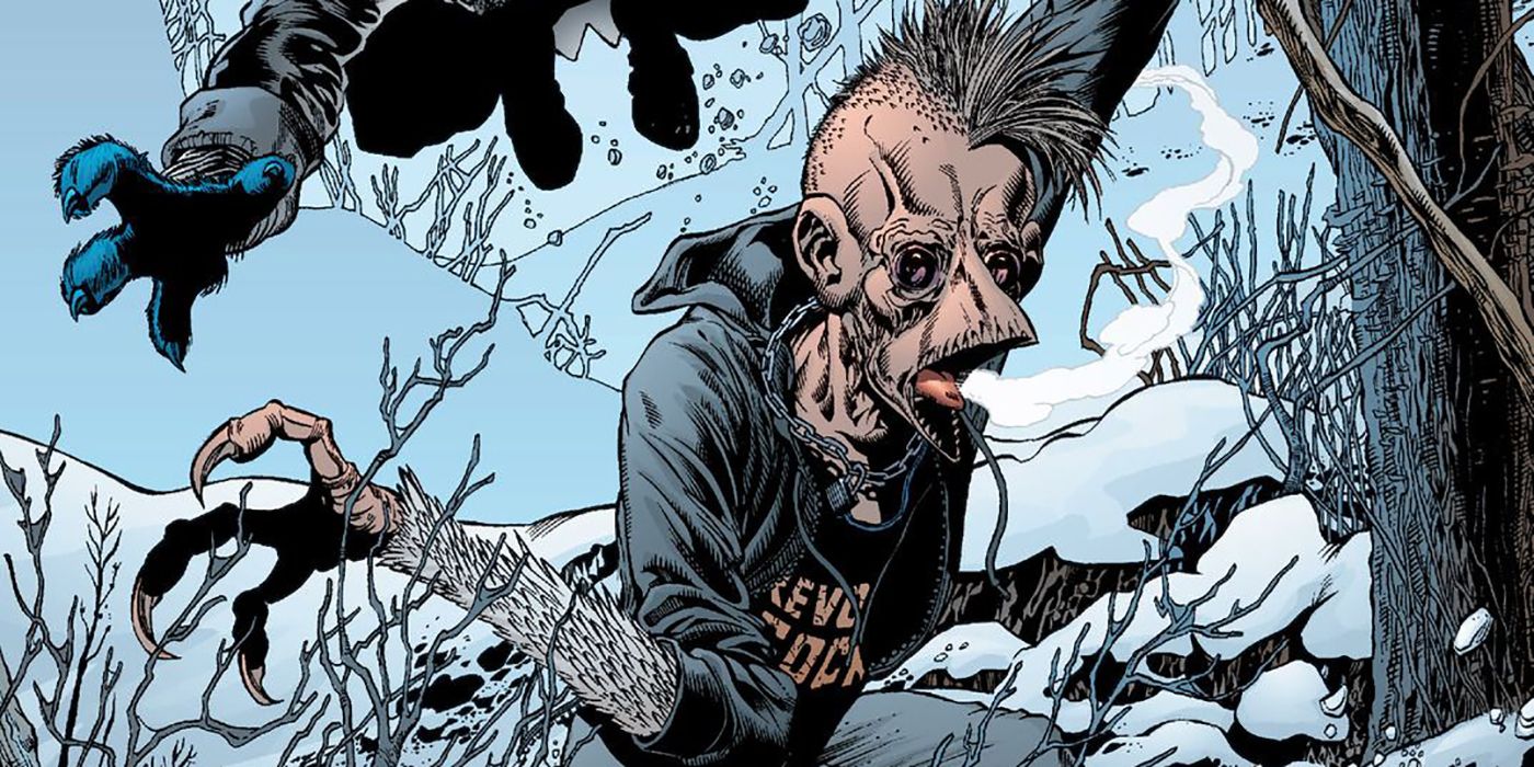 Beak runs through the snow, panicking and possibly chased and threatened - Marvel Comics X-Men