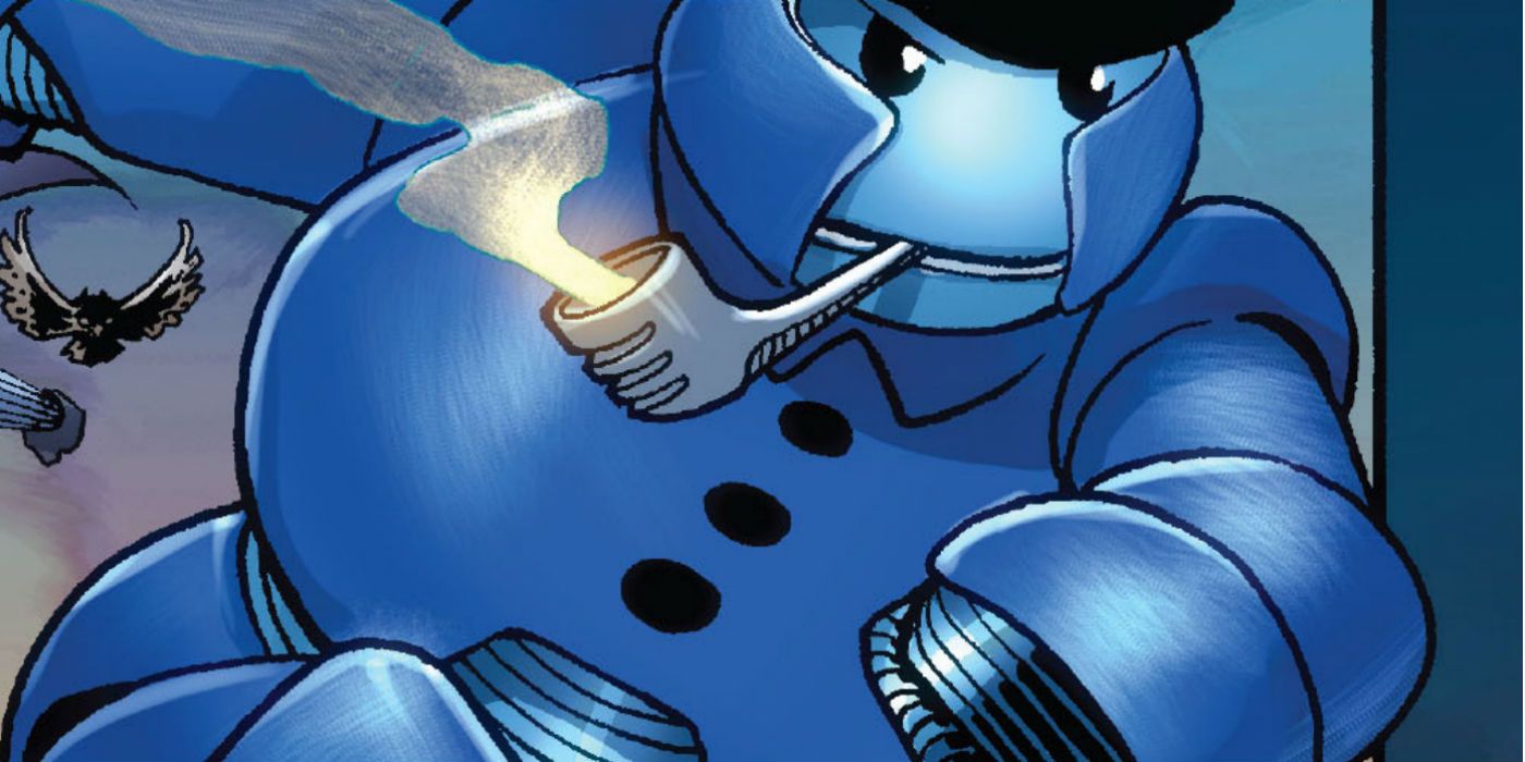 An image of the Wonder Woman villain Blue Snowman from DC Comics. preparing to strike.