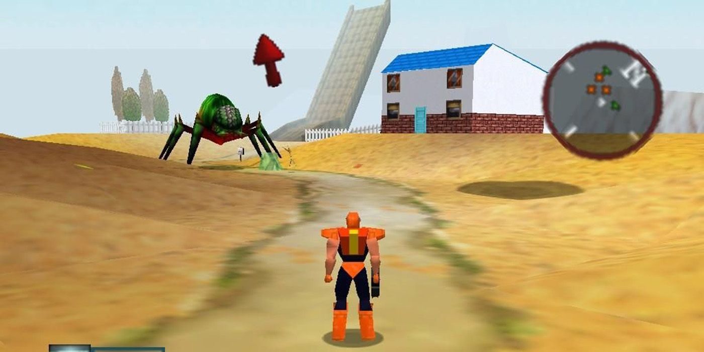 A soldier gets ready to attack the aliens in the Nintendo 64's Body Harvest