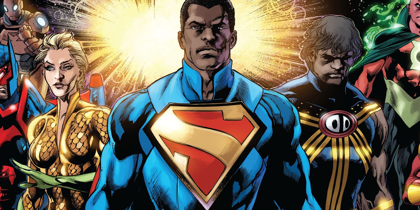 Calvin Ellis Superman standing together with Earth-23's Justice League