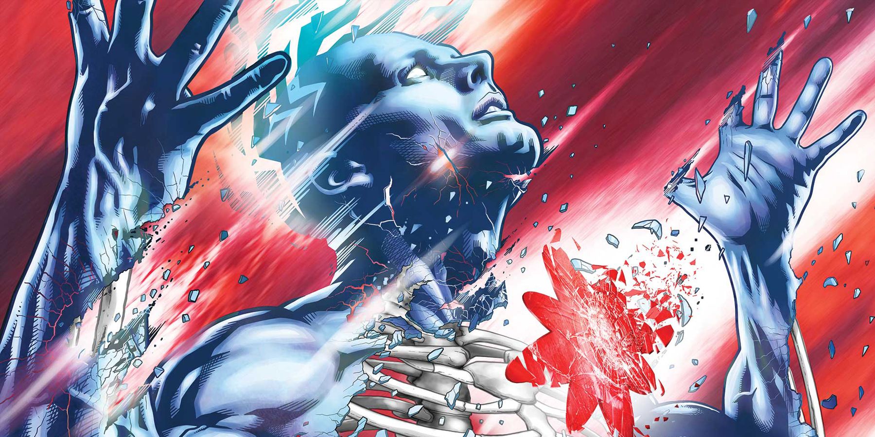 Captain Atom being ripped apart by energy