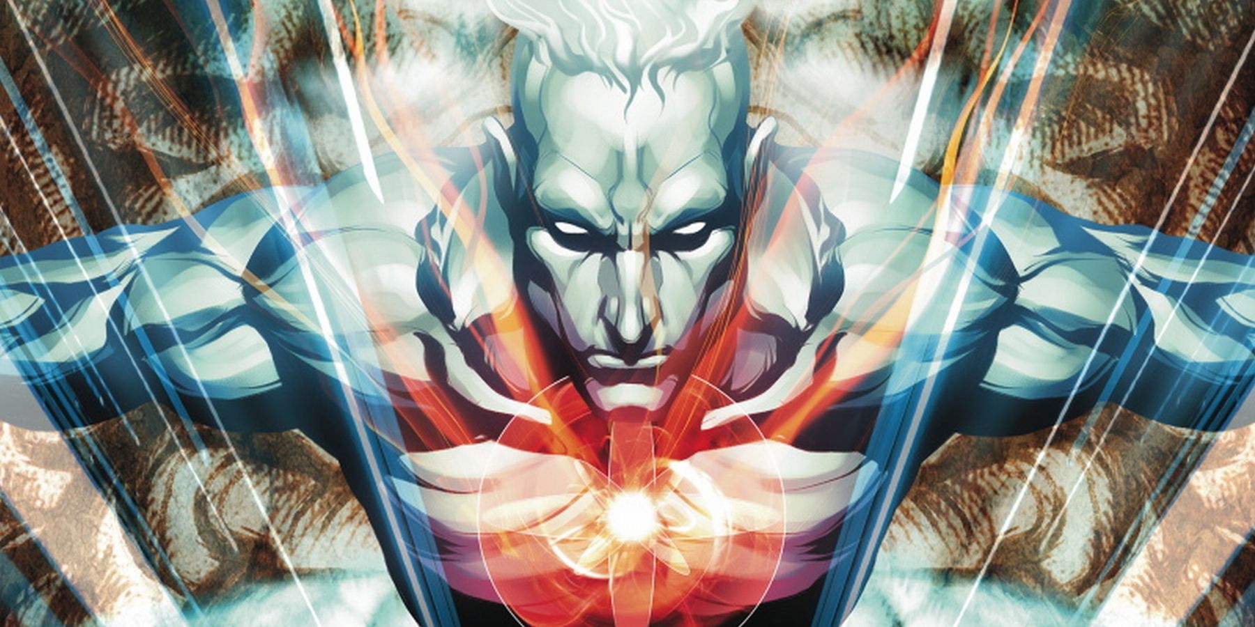 Captain Atom flying with nuclear energy