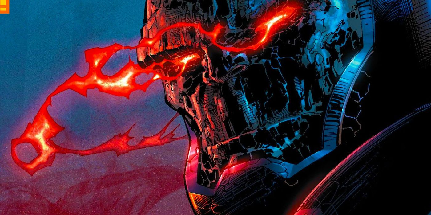 Darkseid about to shoot omega beams
