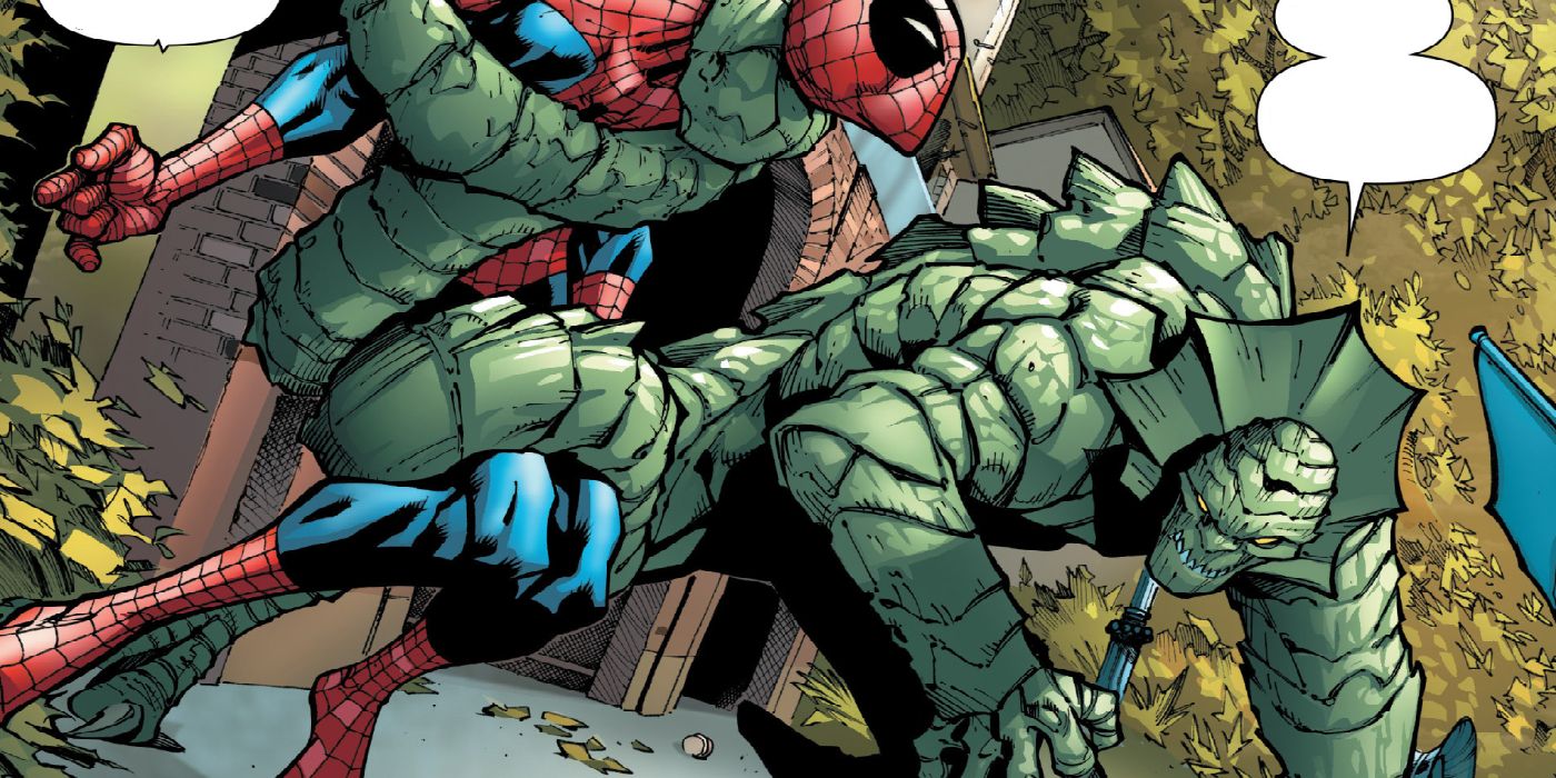 Spider-Man fighting the Iguana from Marvel Comics