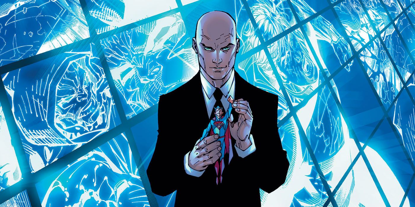 Lex Luthor in front of monitors