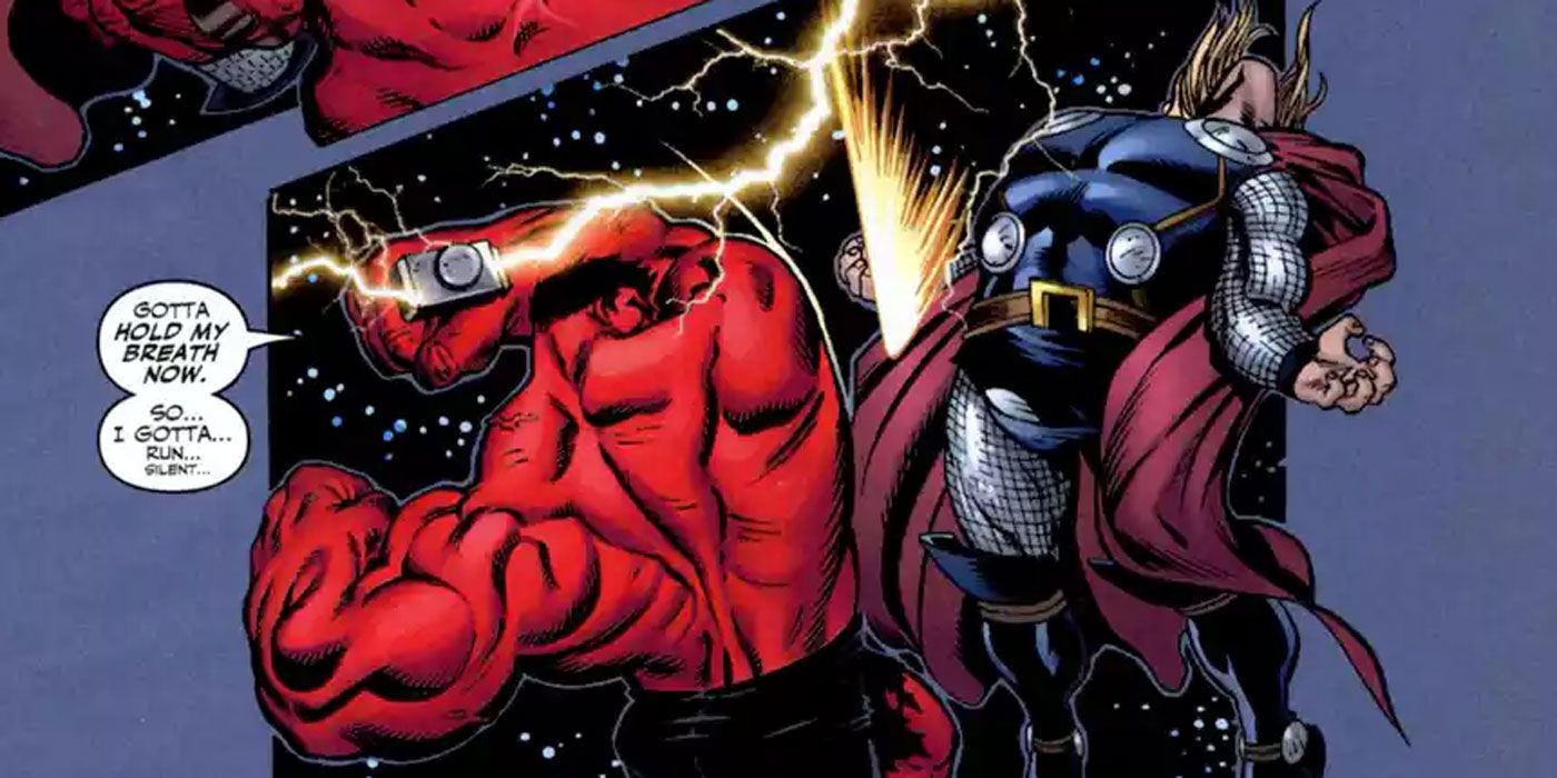 Red Hulk luta contra Thor no espaço em Hulk 5 por Ed McGuinness