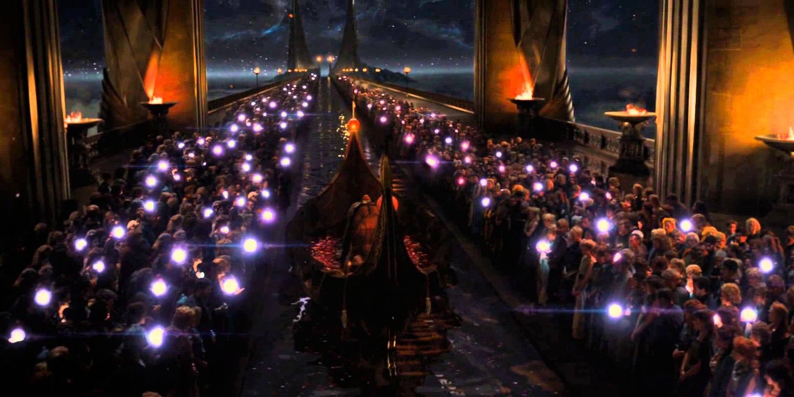 The people of Asgard come together for Frigga's funeral in Thor: The Dark World