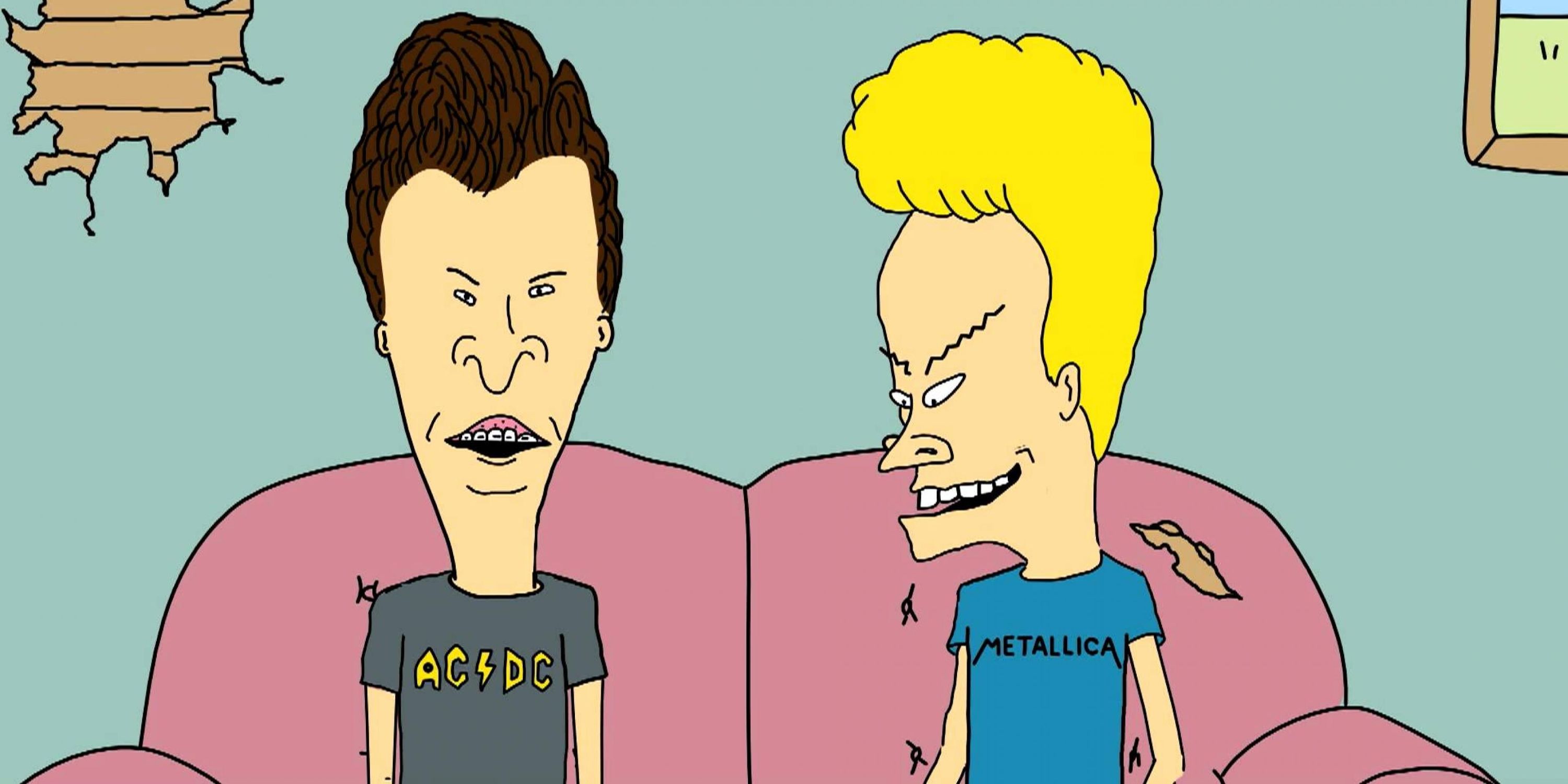 Beavis and Butt-Head sitting on their couch in the MTV animated series