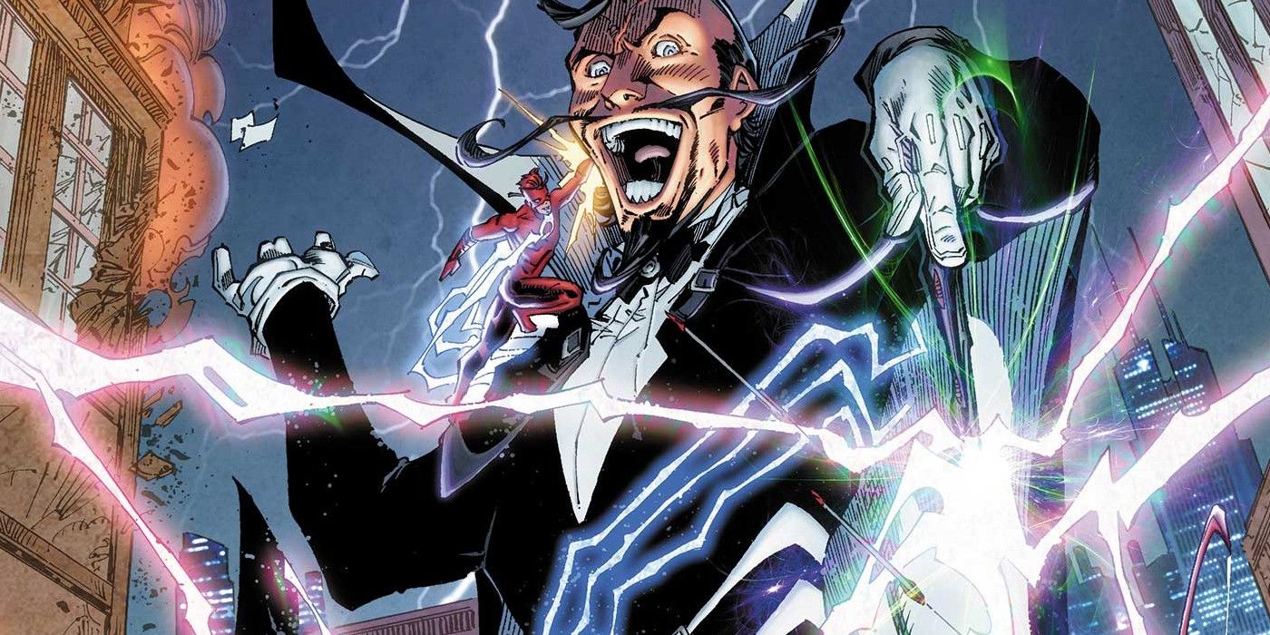 Wally West/Flash battles a giant Abra Kadabra in DC Comics.