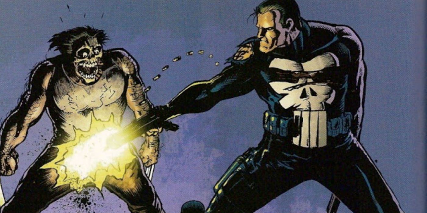 The Punisher shooting Wolverine in the groin.
