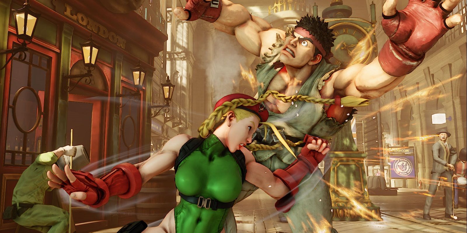 Cammy Street Fighter V punching Ryu