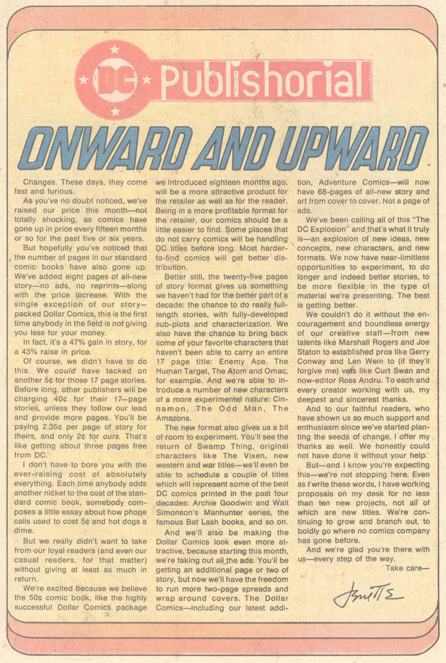 Jenette Kahn's DC Explosion editorial, 1978