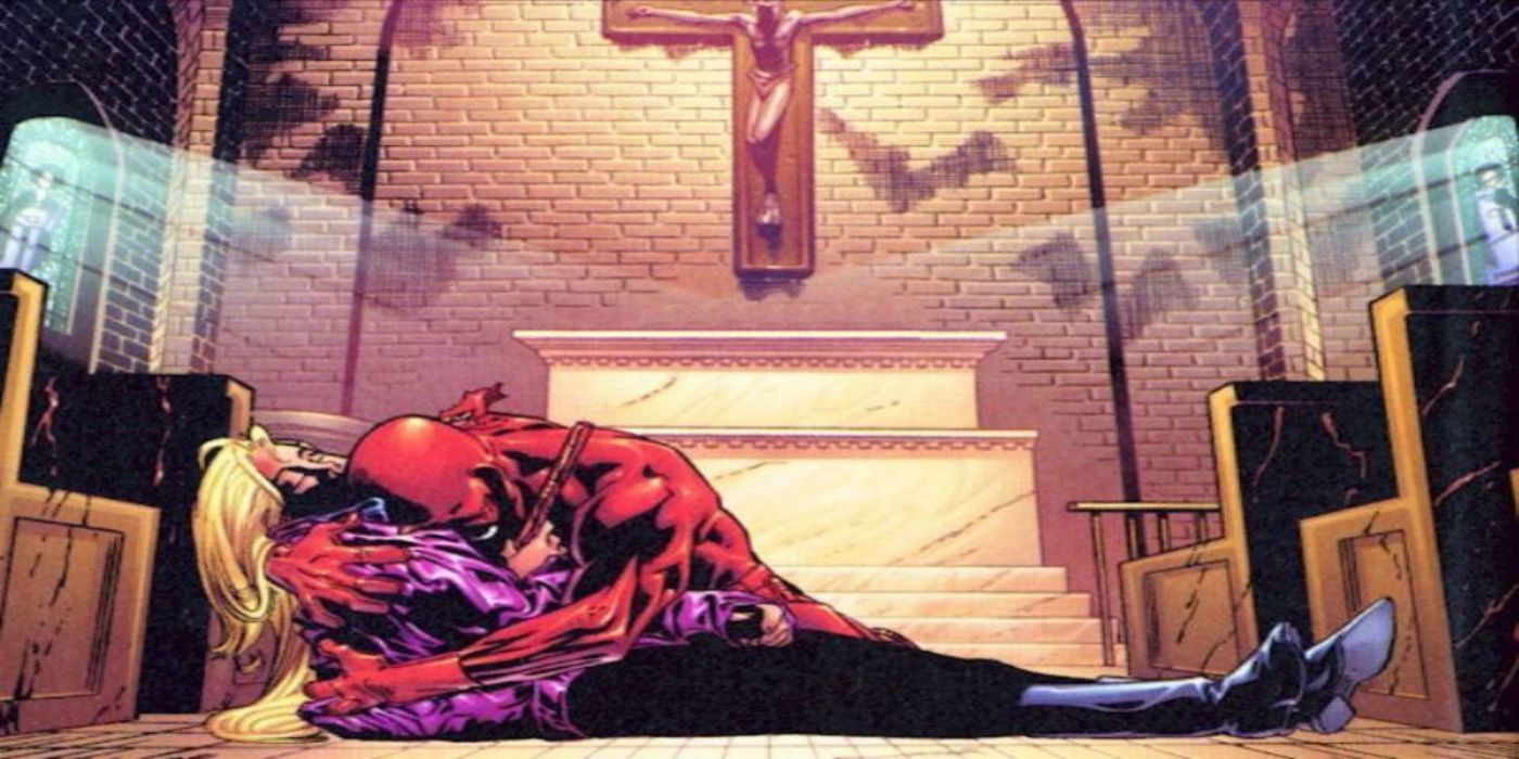 Daredevil holds Karen Pages body on an alter